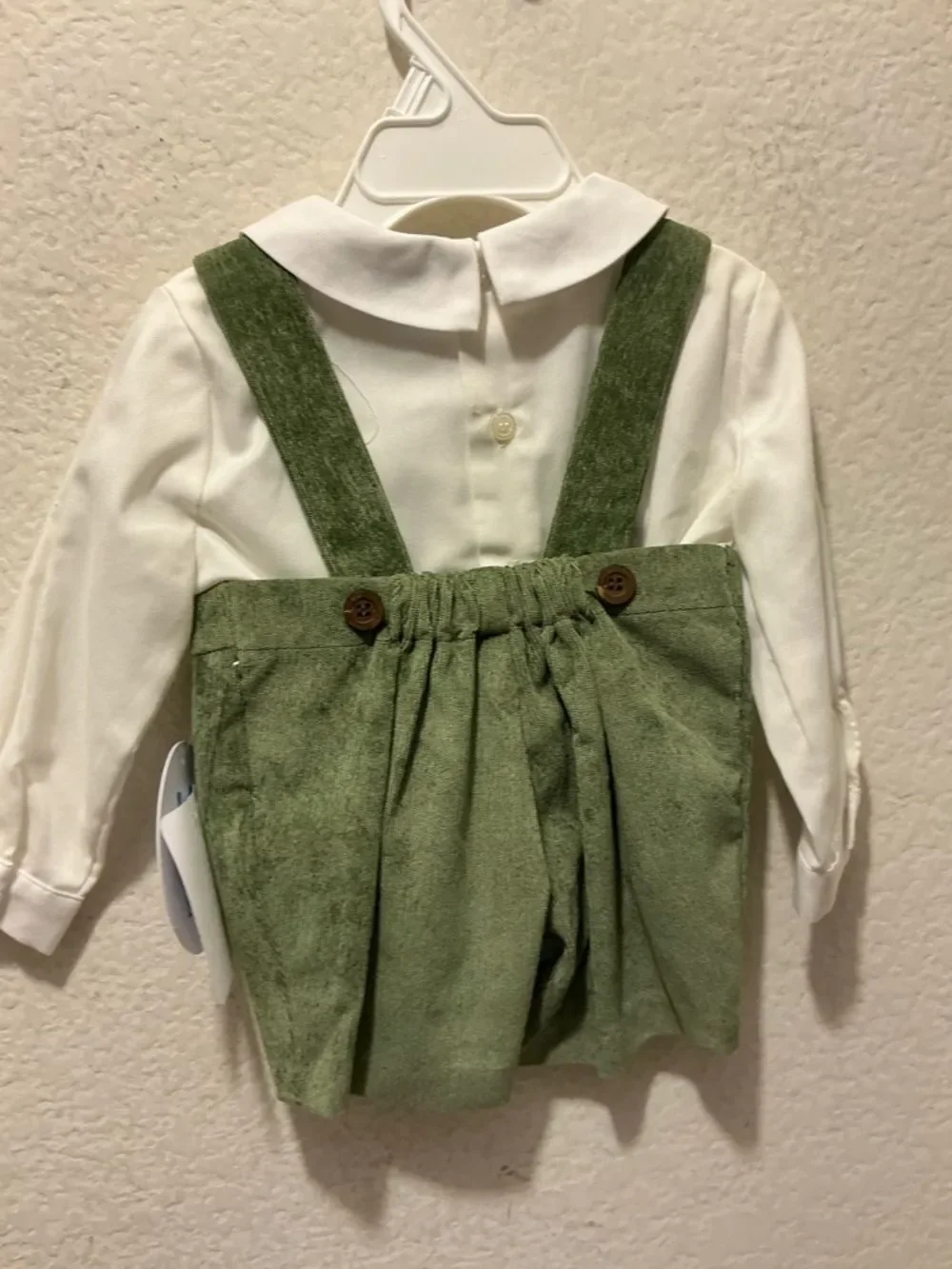 Precious Luli Boys olive green corduroy overall set.